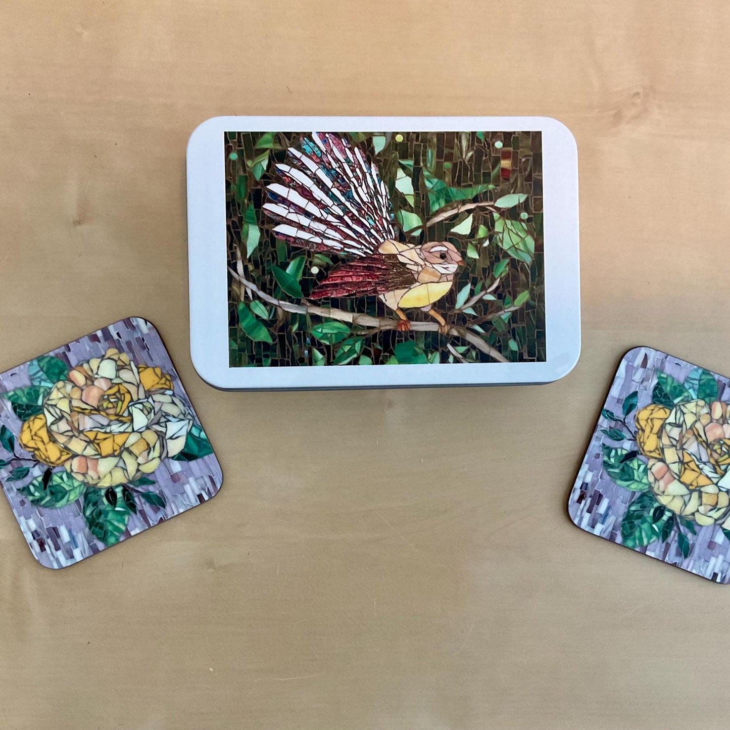 Cozy Gift Box with Rose Blanket, Fantail Bird Puzzle, and Coaster Set